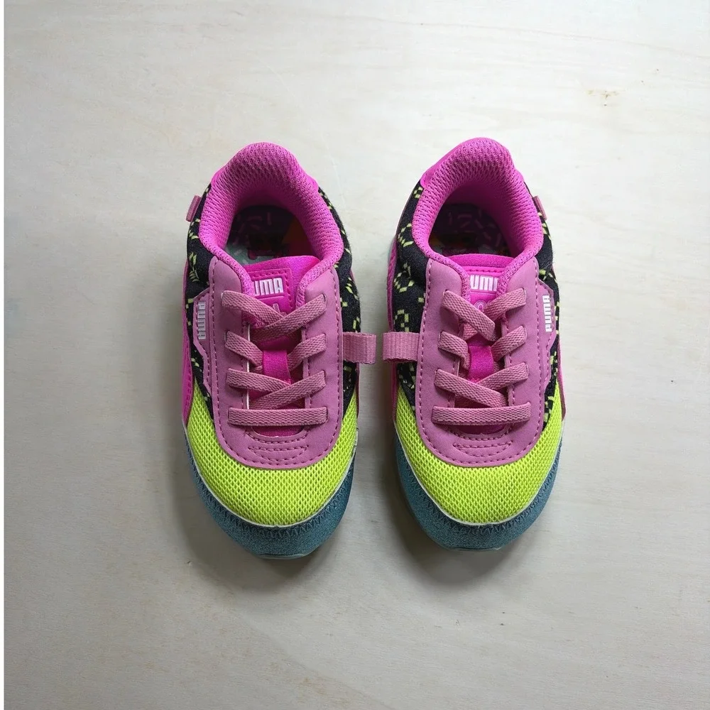 Puma L.O.L.Future Rider Toddler Sneakers Pink Neon Yellow Glitter 7C 385085-01